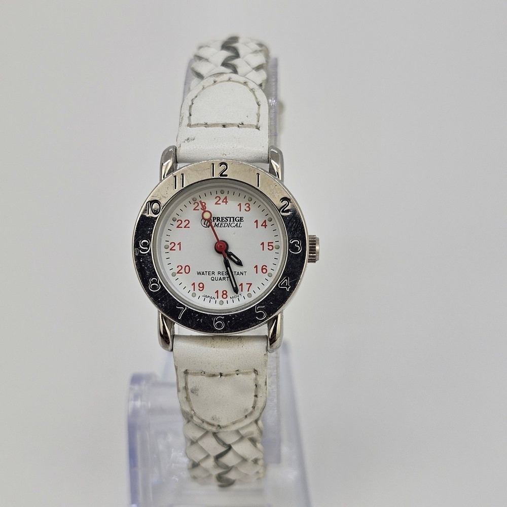 Prestige Women's Watch 25MM White Dial‎ White Leather Bands Up to 7" New Battery